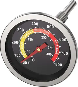 【Hot Pick】Grill Thermometer with Large Dial Easy-Read Display Stainless Steel Construction Fits Most Grills Smokers and BBQ Grills for Perfect Cooking Results