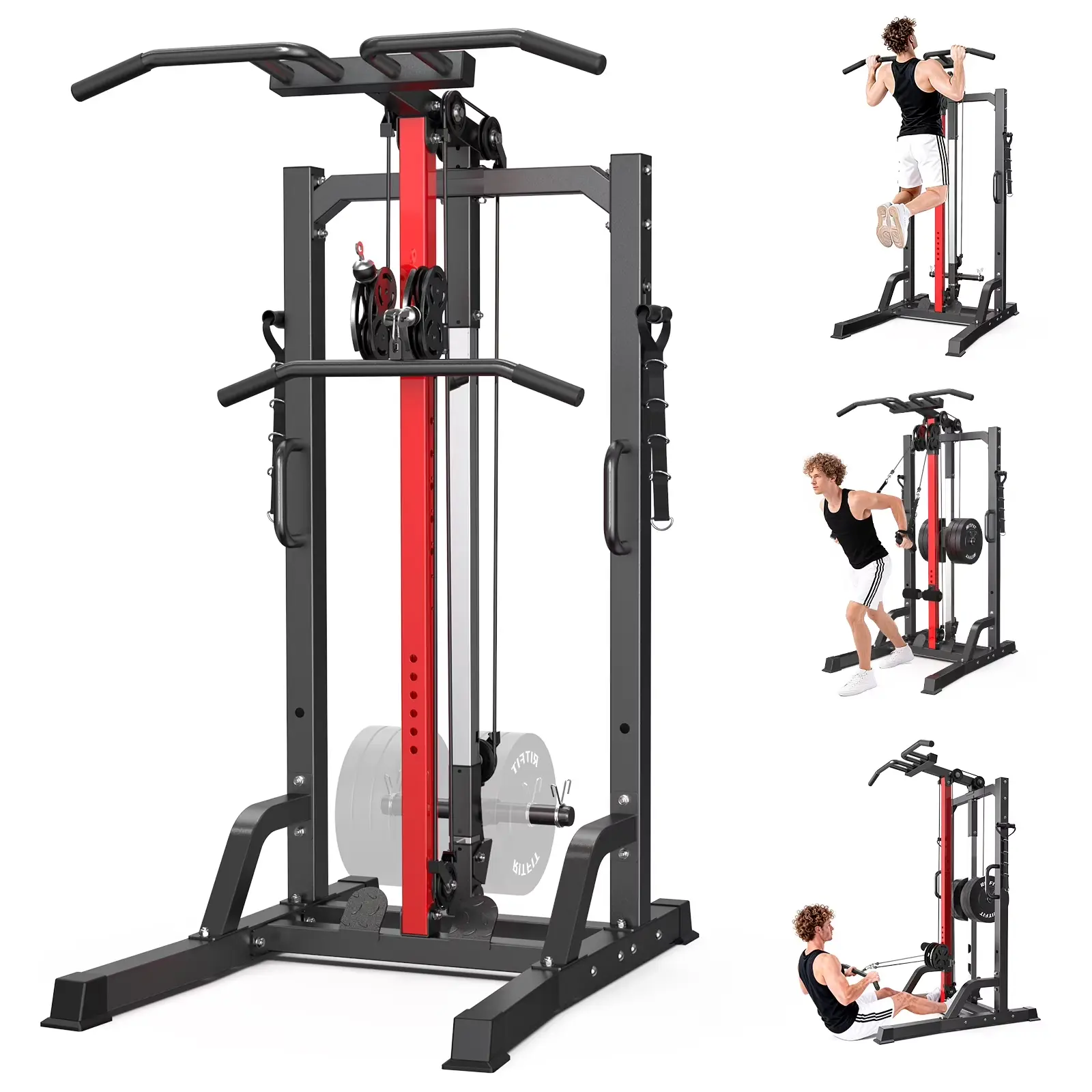 Pooboo Multi-Function Power Tower with Pull Up Bar, Dip Station & Cable Machine, Metal Frame Home Fitness Equipment for Unisex Strength Training, 450 lbs Capacity, Compact, Full-Body Workouts, 450 Pounds