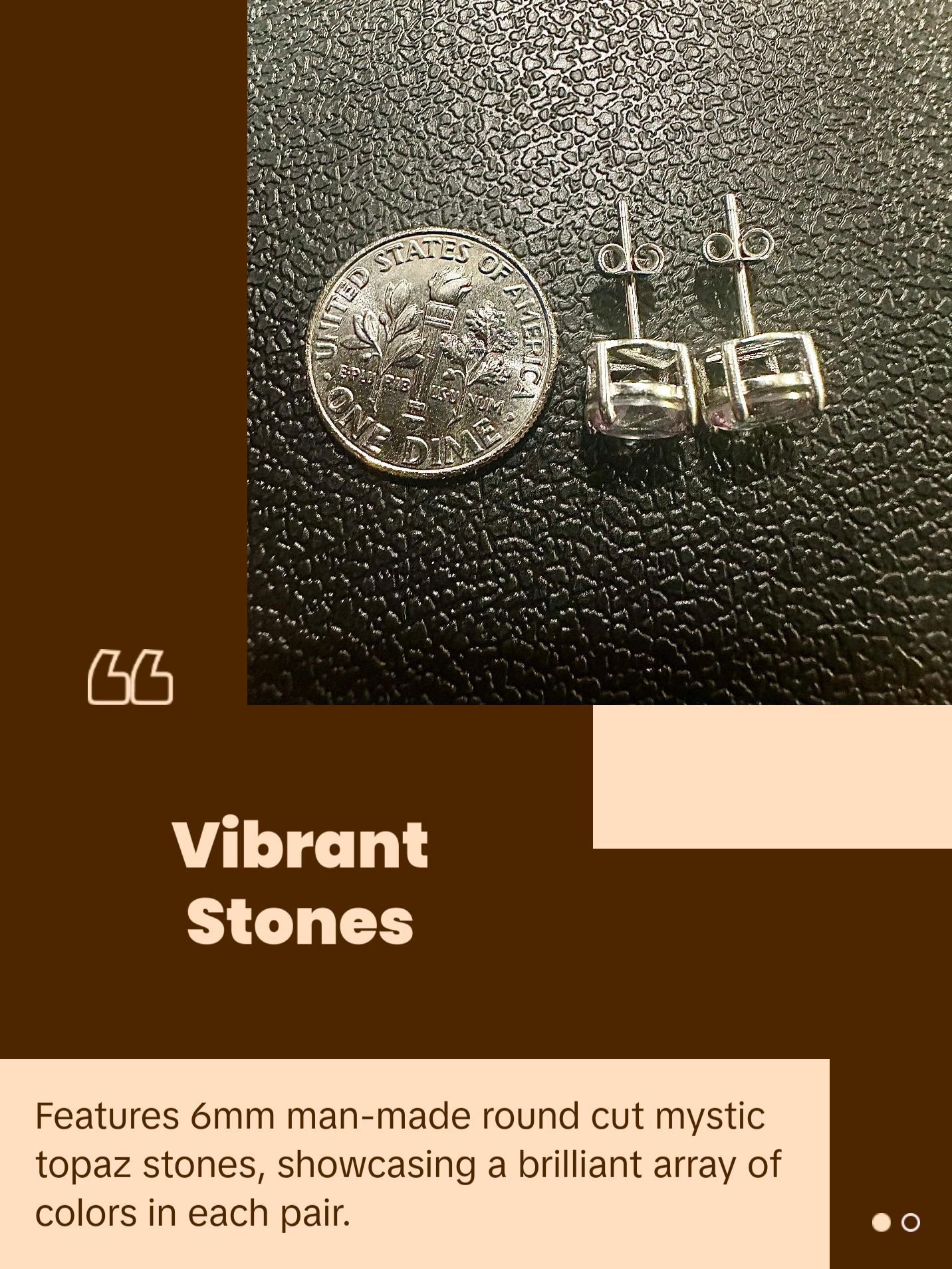 925 Sterling Silver Rainbow Mystic Topaz Stud Earrings for Women 6MM Birthstone Gift