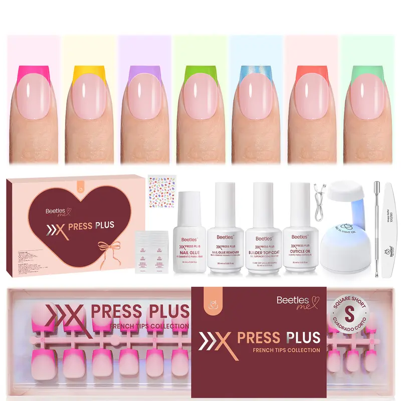 Beetles Pastel X PRESS PLUS French Tips Press on Nails Kit –  Soft Nail Gel Tips Salon-Quality DIY Manicure in 15 Mins for Women