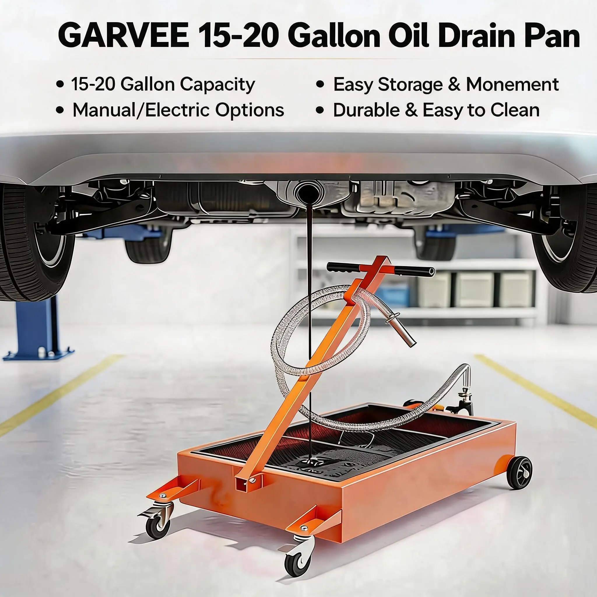 【Fathersdaygift】GARVEE Oil Drain Pan-20/15 Gallon Low Profile  with Pump (Electric/Manual Options),Heavy Duty Portable Waste Fluid Drain Tub with 8ft Hose & Folding Handle for Trucks, SUVs, Cars,car accessories