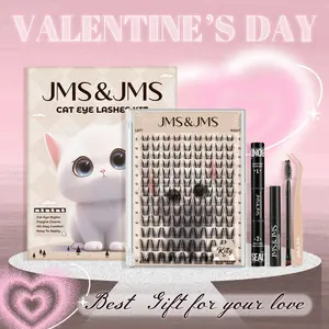 Cat Eye Lash Kit l JMS&JMS Kitty,Princess Cat Eye Lashes Clear Invisible Band C Curl,(8-18 MIX) for DIY Eyelash Cluster Extension Waterproof Anime Eyelash Manga Lash Valentine Gift Makeup Cosmetic