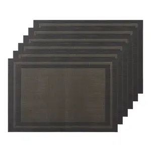 REGALWOVEN Set of 6 Heat-resistant Washable Modern Placemats for Kitchen Dining Room 18x12 Inch Black