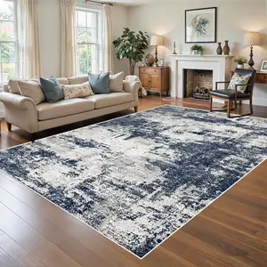 5'x7' Washable Area Rugs Non-Slip Modern Abstract Soft for Living Room Entryway Bedroom Nursery, Print Pattern, Blue Grey Navy Gray