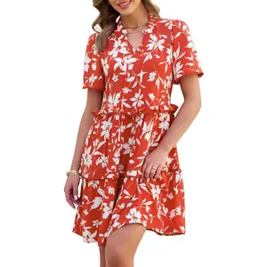 GRAPENT GRAPENT Spring Floral Babydoll Dress | Boho Tiered Ruffle Lace Trim Mini Dress | Casual Beach Vacation Outfit | Soft Girl Flowy Summer Dress for Women