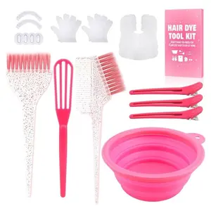 19PCS Hair Bleach Dye Kit with Hair Dye Brush and Bowl Whisk Hair Clips Protective Gear Set, Ideal for Hair Bleaching Coloring Highlighting, Essential Salon Supplies for Home Use (Pink), Haircare