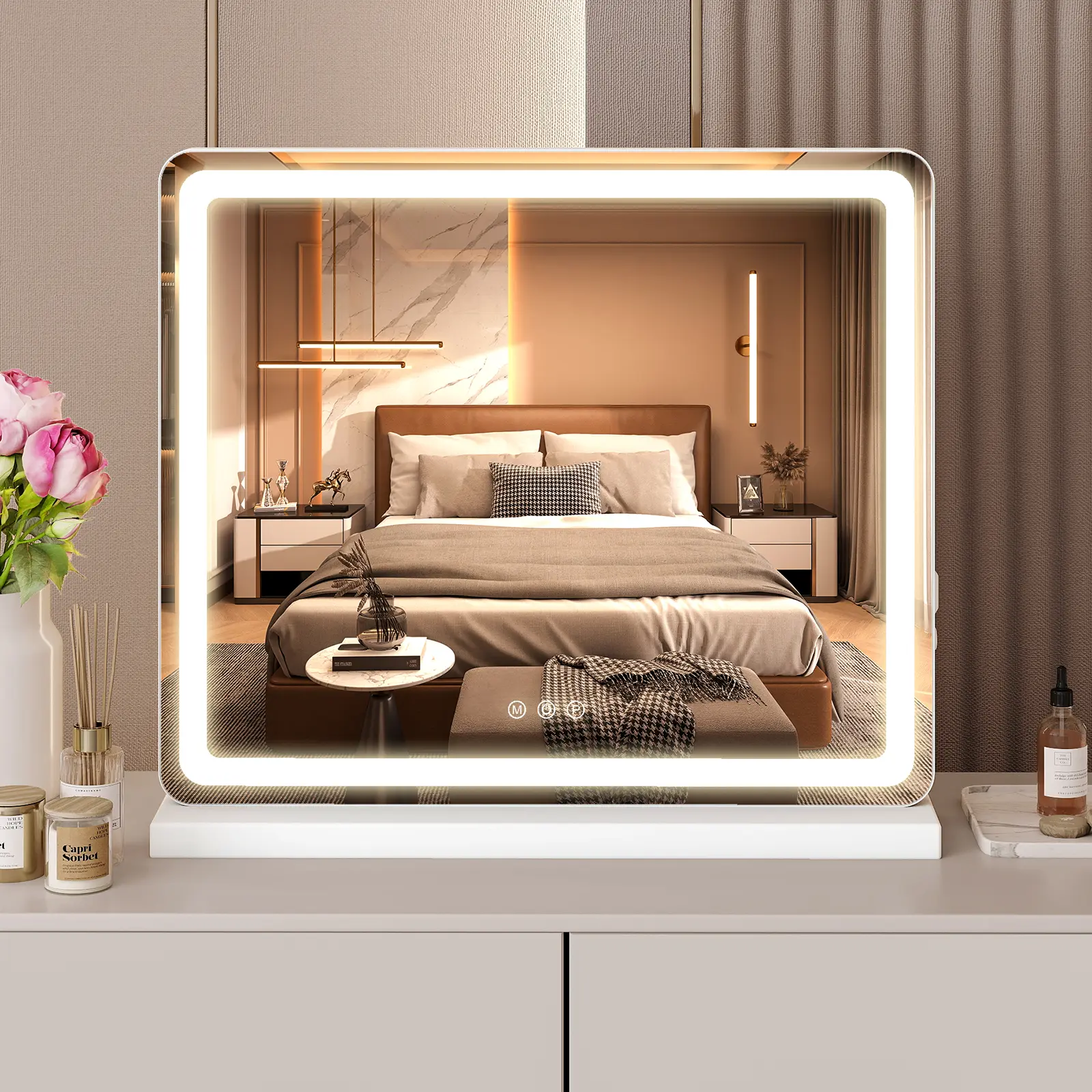 Vanity Mirror with Lights, LED Makeup Mirror with Dimmable 3 Color Modes, Touch Screen Control Vanity Based Mirror Desk Mirror,dorm decor,dorm room decor