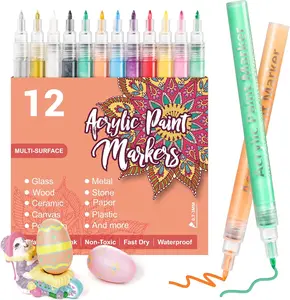12-Color Acrylic Paint Markers - 0.7mm Waterproof Quick-Dry, Smooth & Non-Toxic, High-Coverage Pens Ideal for Art Drawing, Rock Painting, Canvas Bags & Ceramic DIY Crafts, Nail Art, Markers for Coloring, Art Supplies, Acrylic Marker, Coloring Supplies