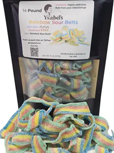 Rainbow Sour Belts Candy – Chewy Sour Strips – 1/2 LB or 1 LB Bag Sour Variety Gummy Sour Fruit Flavors