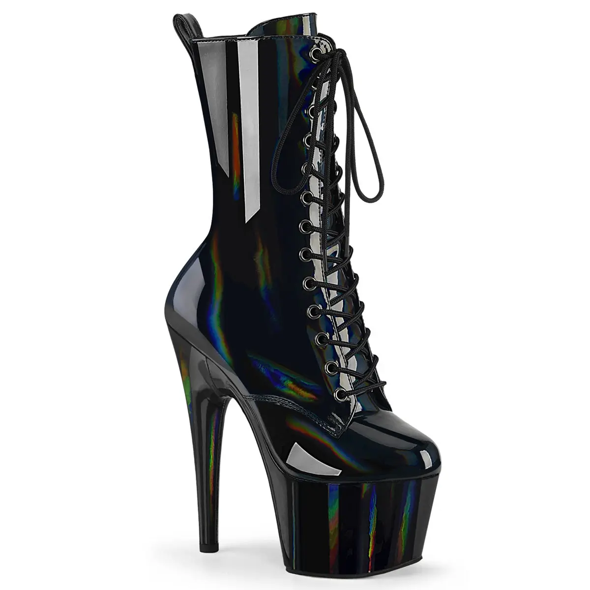 Pleaser Adore-1040WR-HG Women's Holographic Platform High Heel Ankle Boot, Lace-Up All-Season Footwear