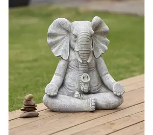 LuxenHome Gray MgO Meditating Elephant Statue