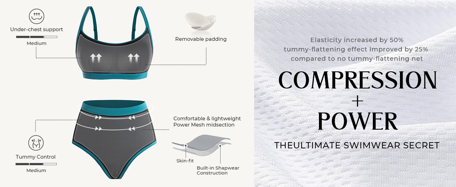 【S-XL】Hanna Nikole Womens High Waisted Swim Skirt, Tummy Control Mesh Bikini Sets, 2 Piece Swimsuit Drawstring Bathing Suits