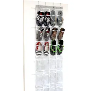 24 Pockets - Crystal Clear Over The Door Hanging Shoe Organizer, Gray (64'' x 19'')
