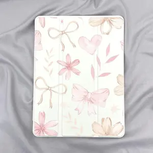 [TPU iPad Case] Flexible TPU iPad Case with Heart Bow & Floral Design |     3-Fold Stand, Pen Holder, Adjustable Anti-Slip Stand |     for iPad Air 4/5/7/8/9, Pro 11, 5th/6th Gen, 10.2/10.5/10.9 Inch, Pink Watercolor Flowers, Durable Lightweight