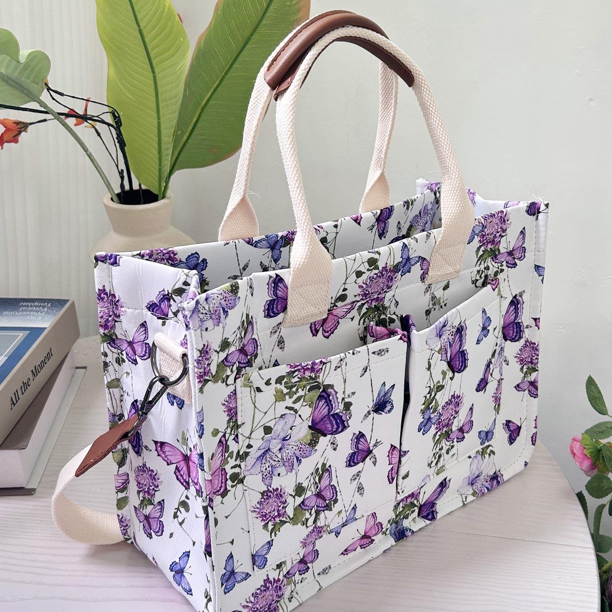 Butterfly Print Computer Handbag Large Capacity Multi-Pocket Women's Crossbody Bag Waterproof College Style Work Travel Daily Bag Durable & Practical new style fashionable shoulder bag