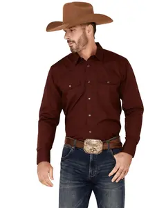 Gibson Trading Co Men's Basic Solid Long Sleeve Pearl Snap Western Shirt - Gmba21w100-Burg