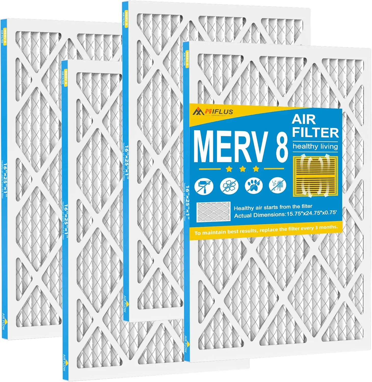 MERV 8 16x25x1 Furnace Air Filter, 4 Pack HVAC Air Filter,Pleated Dust Defense, Long-Lasting flow Performance for Cleaner Indoor Air Filter,back to school,back to school haul