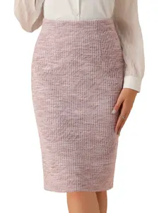 INSPIRE CHIC High Waist Split Bodycon Plaid Pencil Tweed Skirt Pink