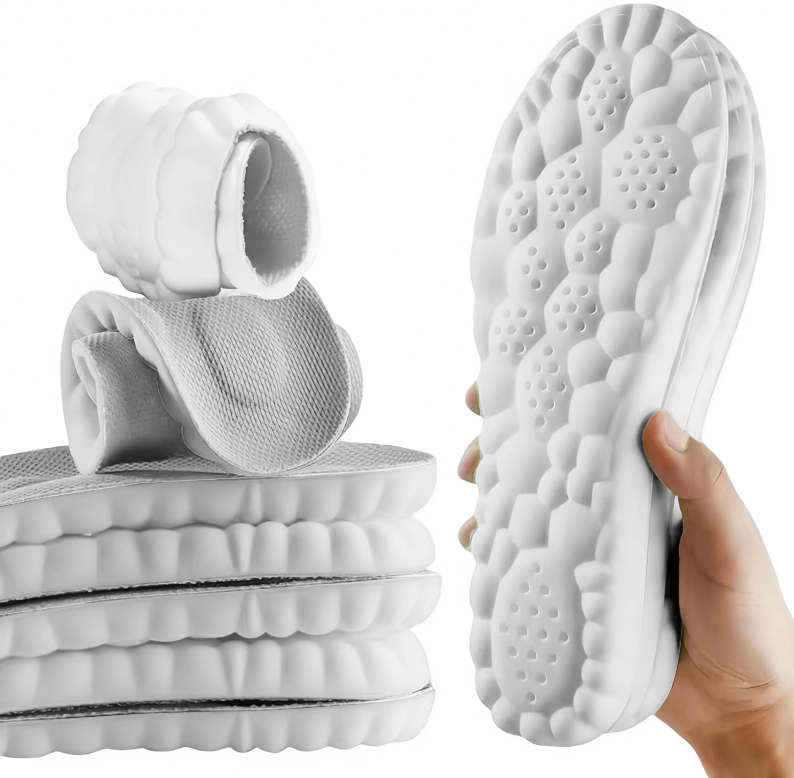 3 Pairs Ergonomic PU Memory Foam Shoe Inserts for Men & Women, Breathable Honeycomb Design for Soft Cushioned Shock Absorption, Lightweight Insoles, Supportive Soles, Soft Cushioned Insoles, Shock Absorbing Insoles, U-Shaped Cup