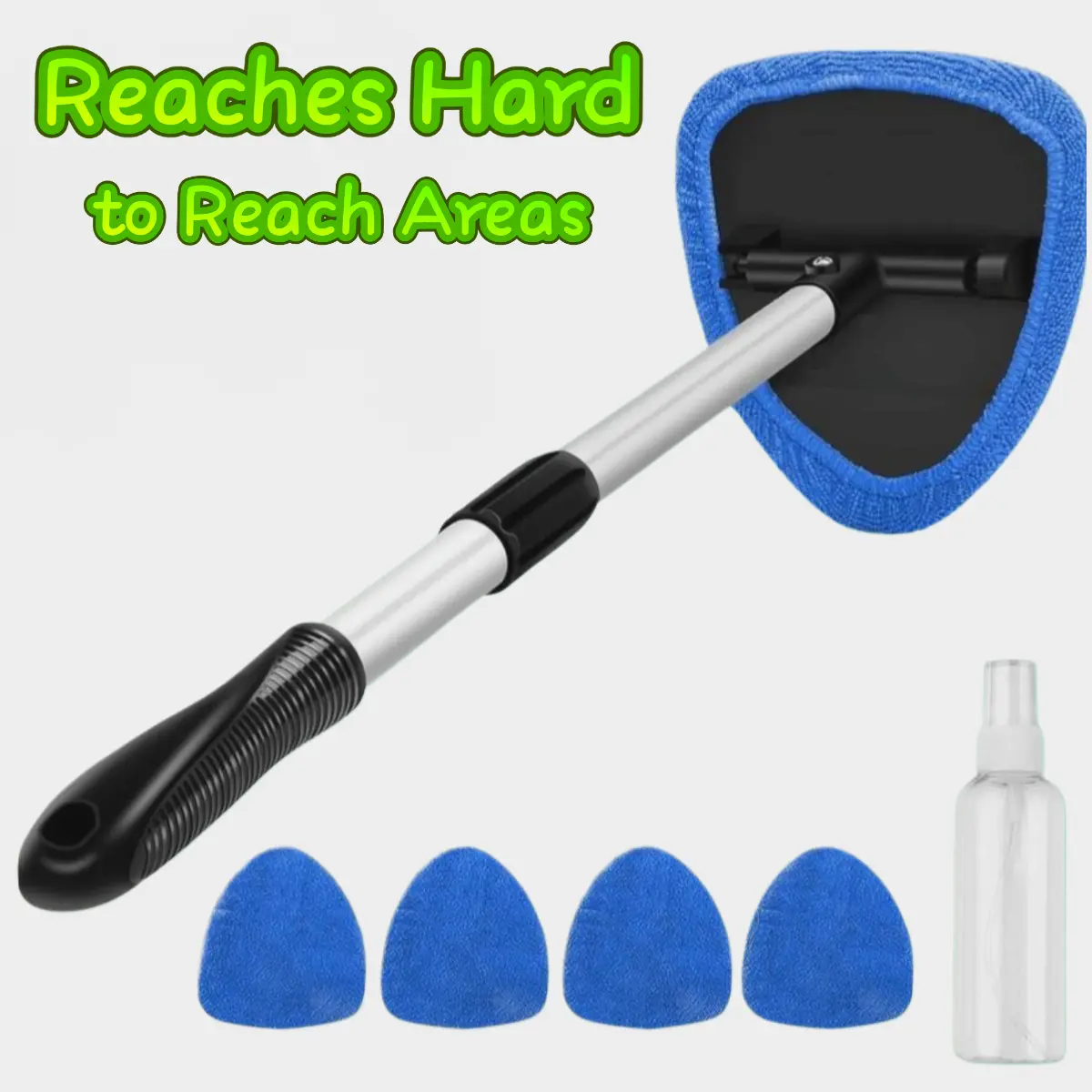 [Road Trip Must-Have] 5-Piece Extendable Handle Car Window Cleaner Kit - 180° Pivoting Long Handle Auto Glass Wiper, Washable Pads, Streak-Free Windshield Interlocking Tool for SUV Trucks, Car Detailing Accessories with Effective Moisture Removal