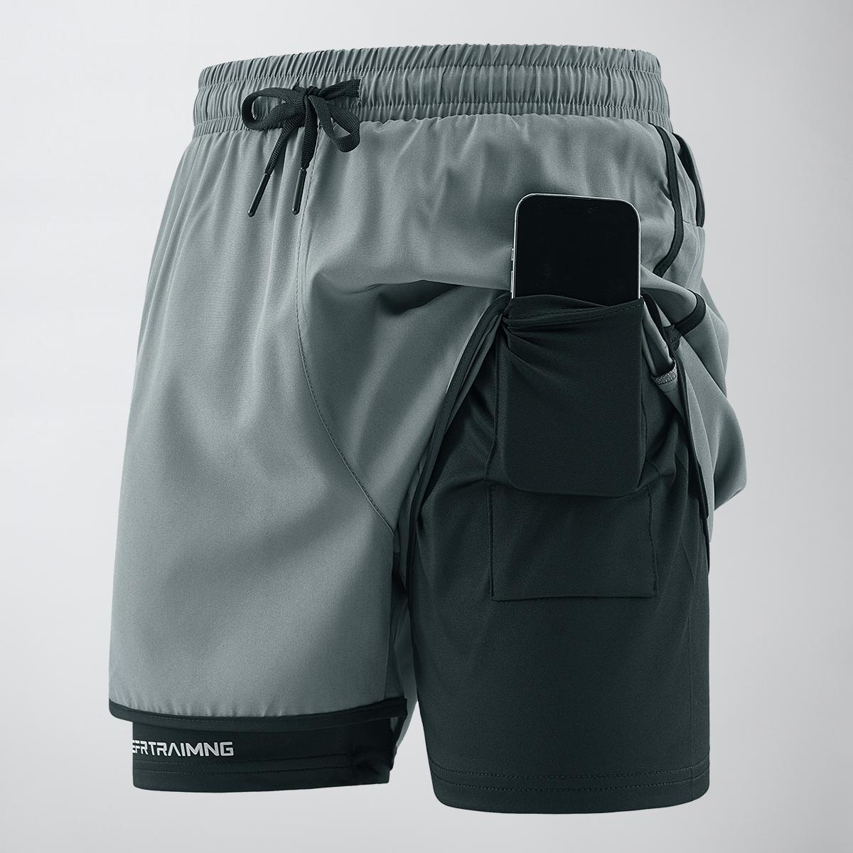 Men's sports shorts with side pockets, elastic waistband, and lightweight stretch fabric, suitable for running and casual wear - compression shorts | Gray running shorts | Fashionable sports shorts | Comfortable fit