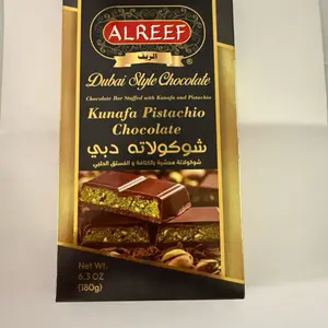 ALREEF Dubai Kunafa Pistachio Premium Chocolate Bar - Milk Chocolate Dessert Snack, 180g