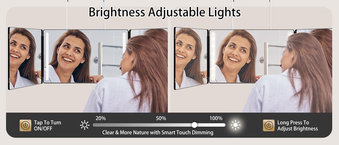 Umitec Adjustable LED Light 3 Way Mirror, Portable Trifold Mirror for Shaving, Grooming, Hair Styling, Dye Hair, Makeup, Braiding, 360 Degree Mirror campingessentials backtoschool