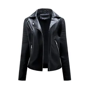 Women's Slim Fit Lapel faux Leather Jacket, Classic Asymmetrical Moto Biker coat Outwear, Shacket pu Jacket Streetwear Plus Sizes Black Pink Brown S-2XL