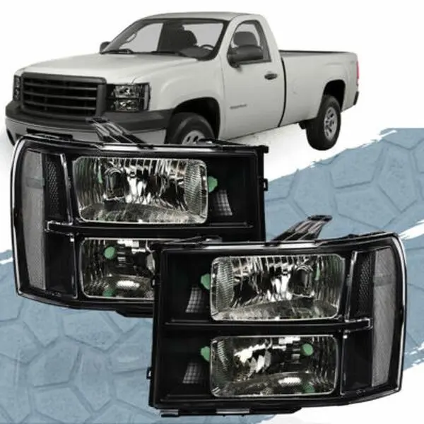 CROSSDESIGN 2Pcs Black Clear Headlights Head Lamps Fit For 07-14 GMC Sierra 1500 2500 3500