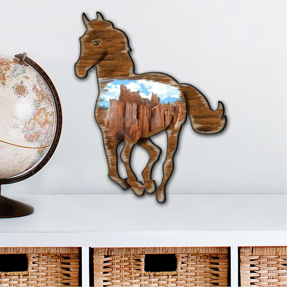 Designocracy 8198155-2M Handcrafted Wildlife Horse Wood Collectible, 12x9 in. Large UV Coated Hangable Outdoor Garden Decor, Wall Decor, Holiday Christmas Tree Ornament