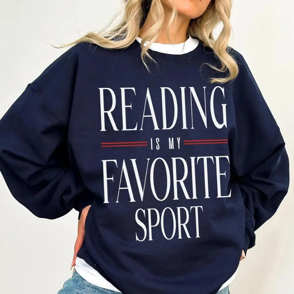 Women's Cotton Pullover Hoodie - Solid Casual "Reading Is My Favorite Sport" Vintage Sweatshirt, Soft Breathable Lightweight Book Lover Gift, Tops, Fabric, Tee, Plain, Bookish Things, Women's Clothes, Hoodies For Women
