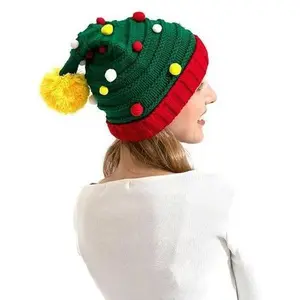 Red Christmas Knitted Wool Hat with Santa Belt Buckle Motif for Autumn Winter Parent-Child Warmth Festive Hairball Embroidery Christmas Gift Accessory Masks