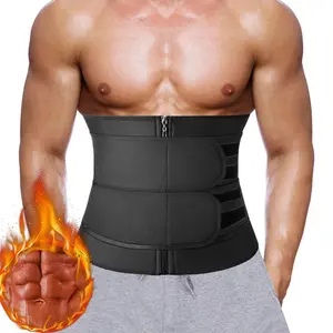 Menswear Sweat Sauna Waist Trainer Belt Body Shaper Cincher Zipper Bands Tummy Control Workout Sports Girdle for Gym Shapewear Workout Fitness Trimmer Compression Fabric Neoprene