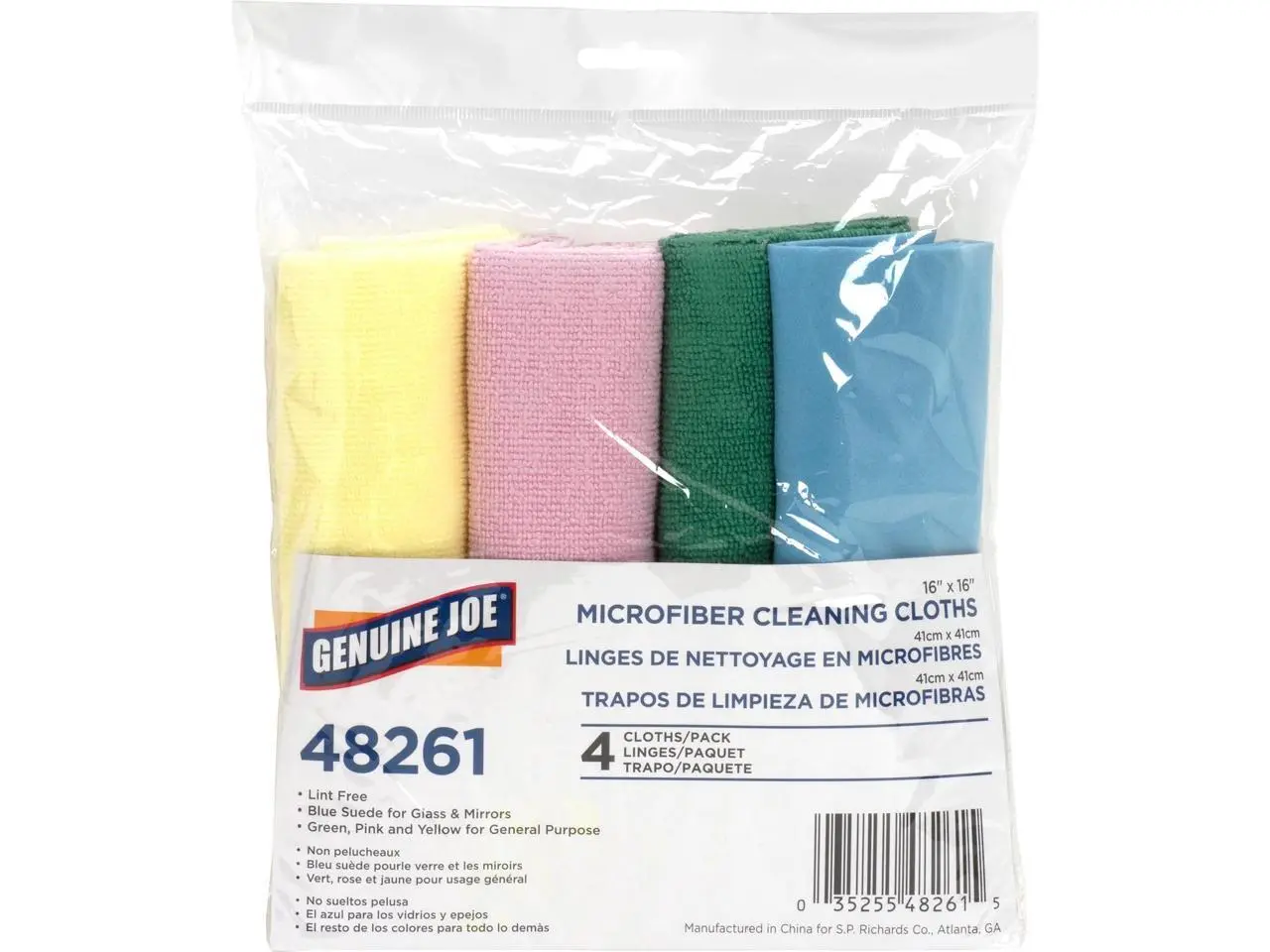 Genuine Joe Microfiber Cleaning Cloths Lint-free 16"x16" 4/PK Assorted 48261
