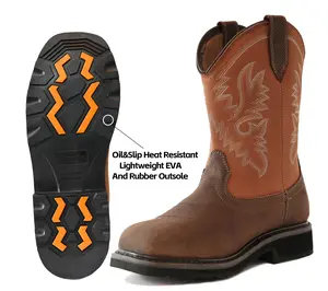 Western Boot Oil&Slip Heat Resistant Lightweight Square Steel Toe Western Cowboy Boots Full Grain Leather Waterproof Oil & Slip Resistant Shock Absorption Safety Shoes for Farming Riding Ranch & Construction Worker sneake season men