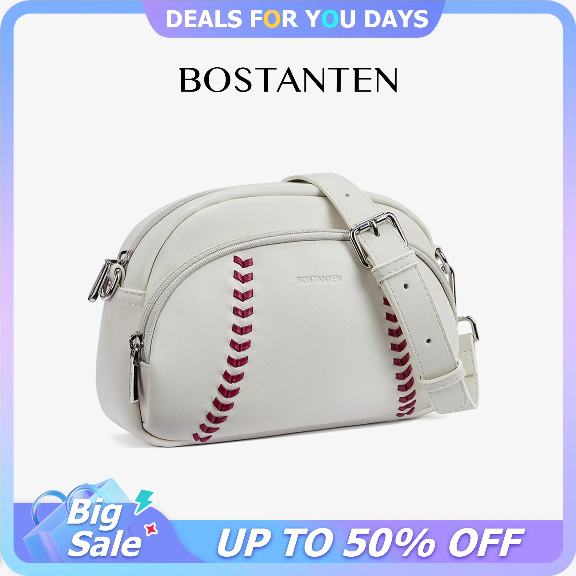 Bostanten Women's Small Vegan Leather Baseball Crossbody Backpack Purse - Adjustable Strap, Athletic Style, Zip Closure, Mother's Day Gift Idea for Sports Moms (Summervibes)