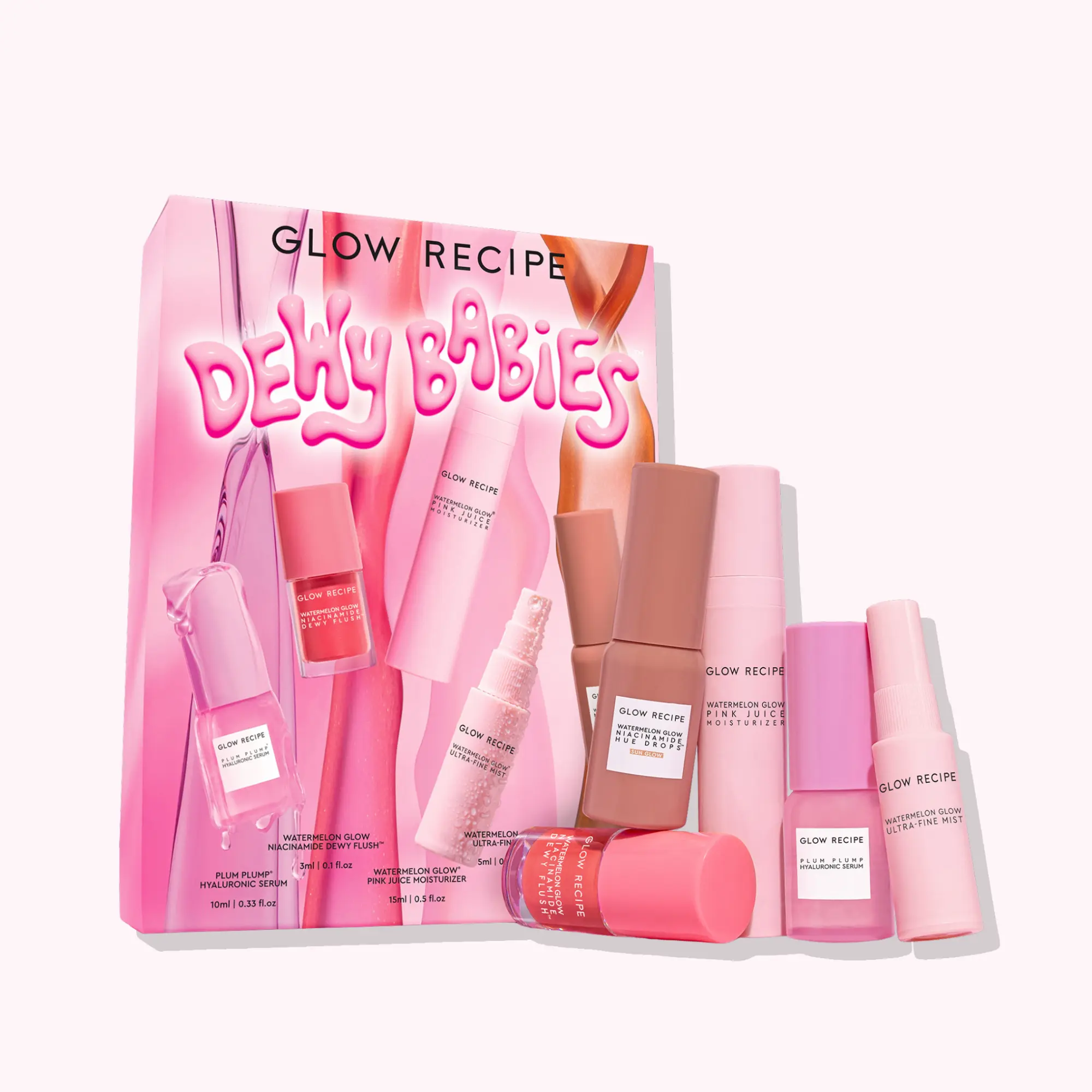 Glow Recipe Dewy Babies 5-Piece Skin Care Kit, Travel Size Vegan Self Care Set with Watermelon & Hyaluronic Acid for Dewy, Soft Skin, Skin Care Kits, Morning Routine