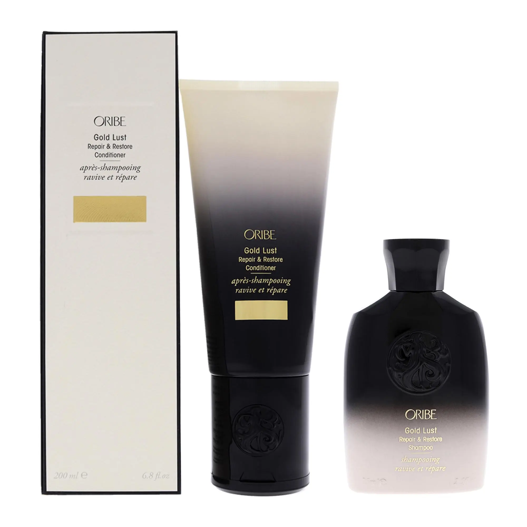 Oribe Gold Lust Repairing Haircare Cleanser and Conditioner 2-Piece Kit Set - Unisex Bundle (2.5oz Shampoo, 6.8oz Conditioner), Two Piece Set