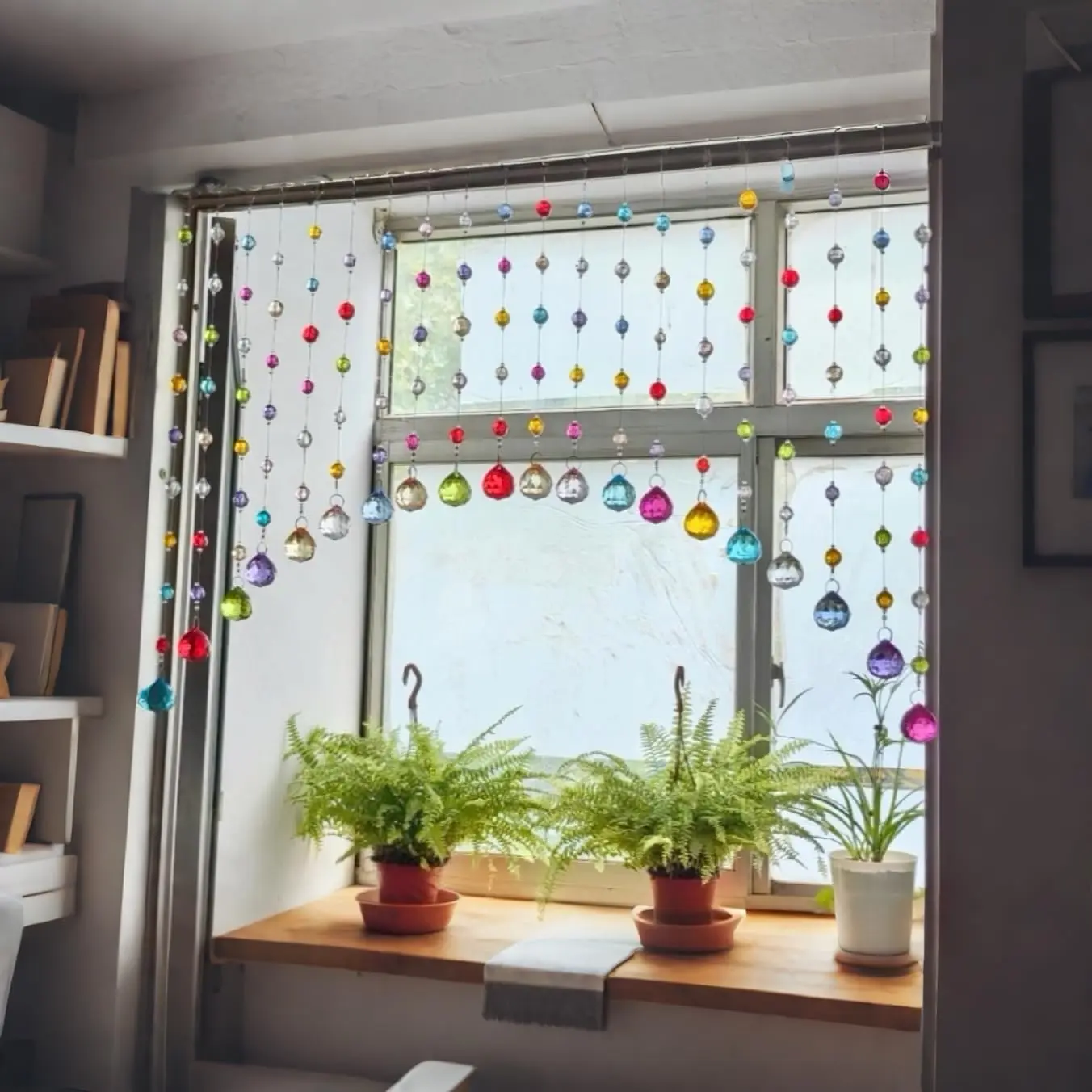 Beaded Curtain, Multicolor Hanging Door Decoration with Acrylic Balls, Rainbow String Room Divider (20 Strings)