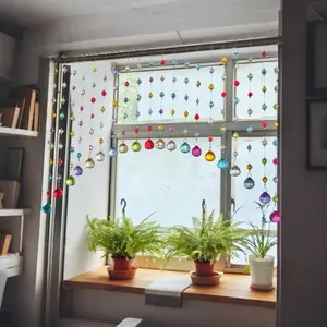 Crystal Beaded Curtain, Multicolor Hanging Door Decoration with Acrylic Balls, Rainbow String Room Divider (20 Strings)