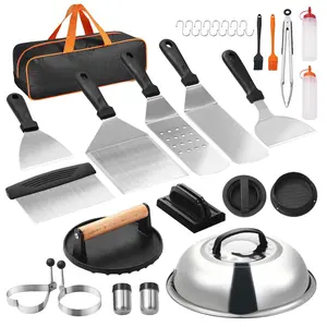 【FathersDayGift】VEVOR 28PCS Griddle Accessories Kit,  Flat Top Grill Accessory, Enlarged Spatula Gift Set, Stainless Steel Grilling Tools with Basting Cover, Tong, Burger Press, Carry Bag, for Outdoor BBQ Teppanyaki
