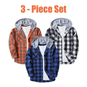 ZITY 3-Pack Men's Flannel Hoodie Shirts - Wetsuit-Soft Fabric Lightweight - California Style Casual Streetwear Tops - Multi-Color Value Set