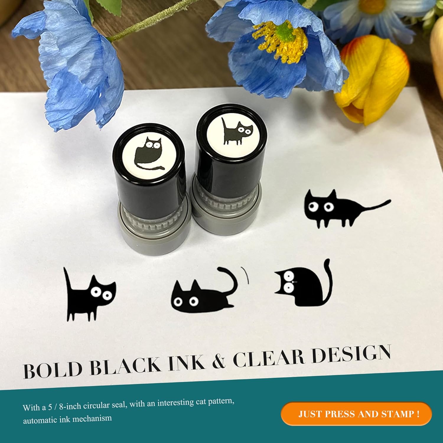 MUNBYN  Cat Pattern Custom Stamp Set (4-Pack), Cute Animal Design Stamps, Teacher Reward Stamp Kit, Office Stationery & Supplies for Home School Office, Art Stickers, Round Label Stamp Set, Wax Stamp Kit