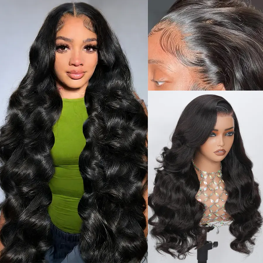 Caleber 13x6 Body Wave HD Lace Front Wigs Human Hair Pre plucked Pre bleached Small Knots With Baby Hair 200 Density Glueless Human Hair Wigs For Women
