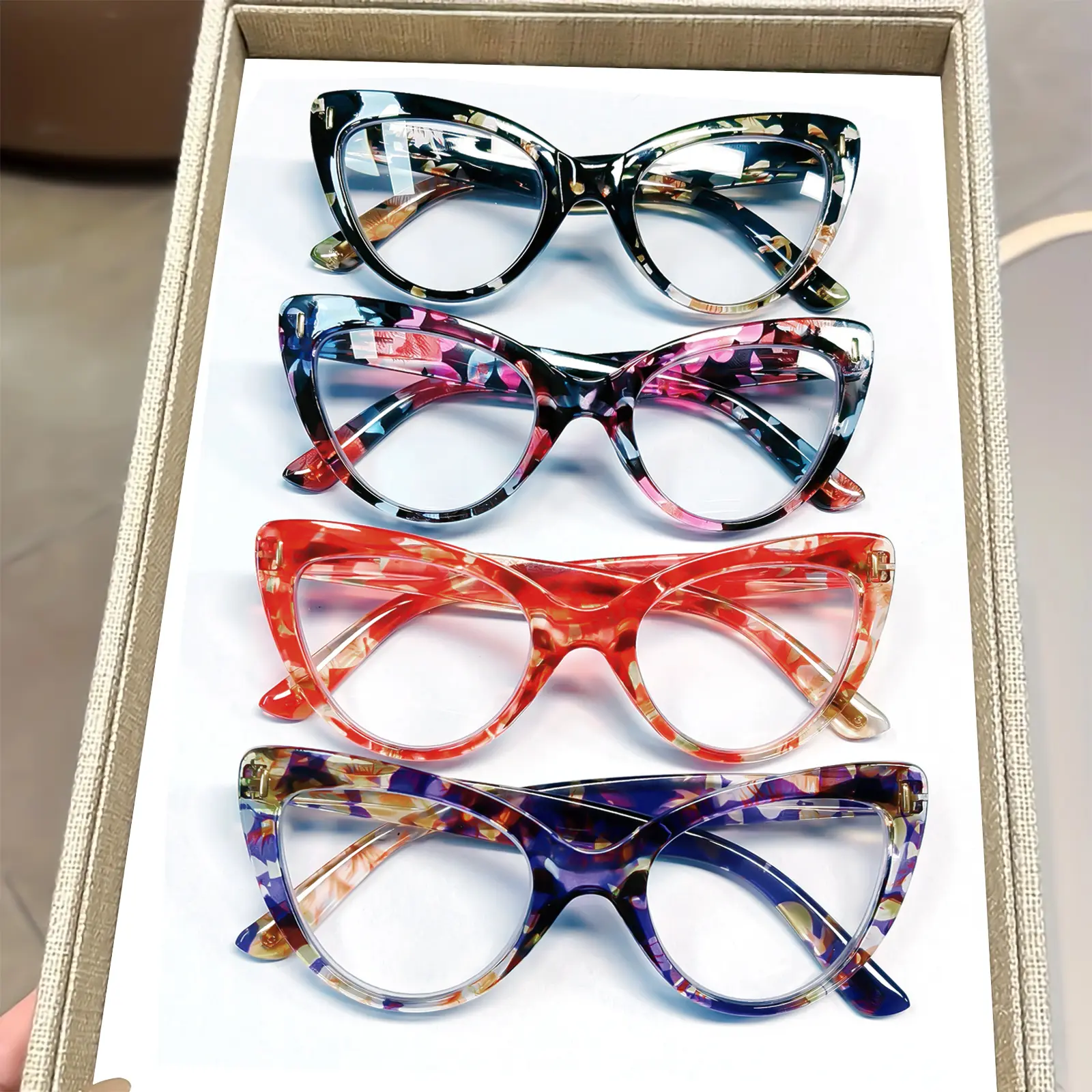 Women's Durable High Quality Eyewear - 4 Pairs Retro Cat-Eye Large Frame Multifocal Reading Glasses, Assorted Patterns, +0 to +4.0 Lens Power, Non-Prescription, Statement Frame Glasses, Long-Lasting, Resin, Pc, Glasses For Women