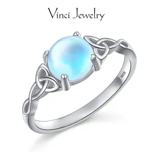925 Sterling Silver Celtic Knot Design Synthetic Moonstone Ring