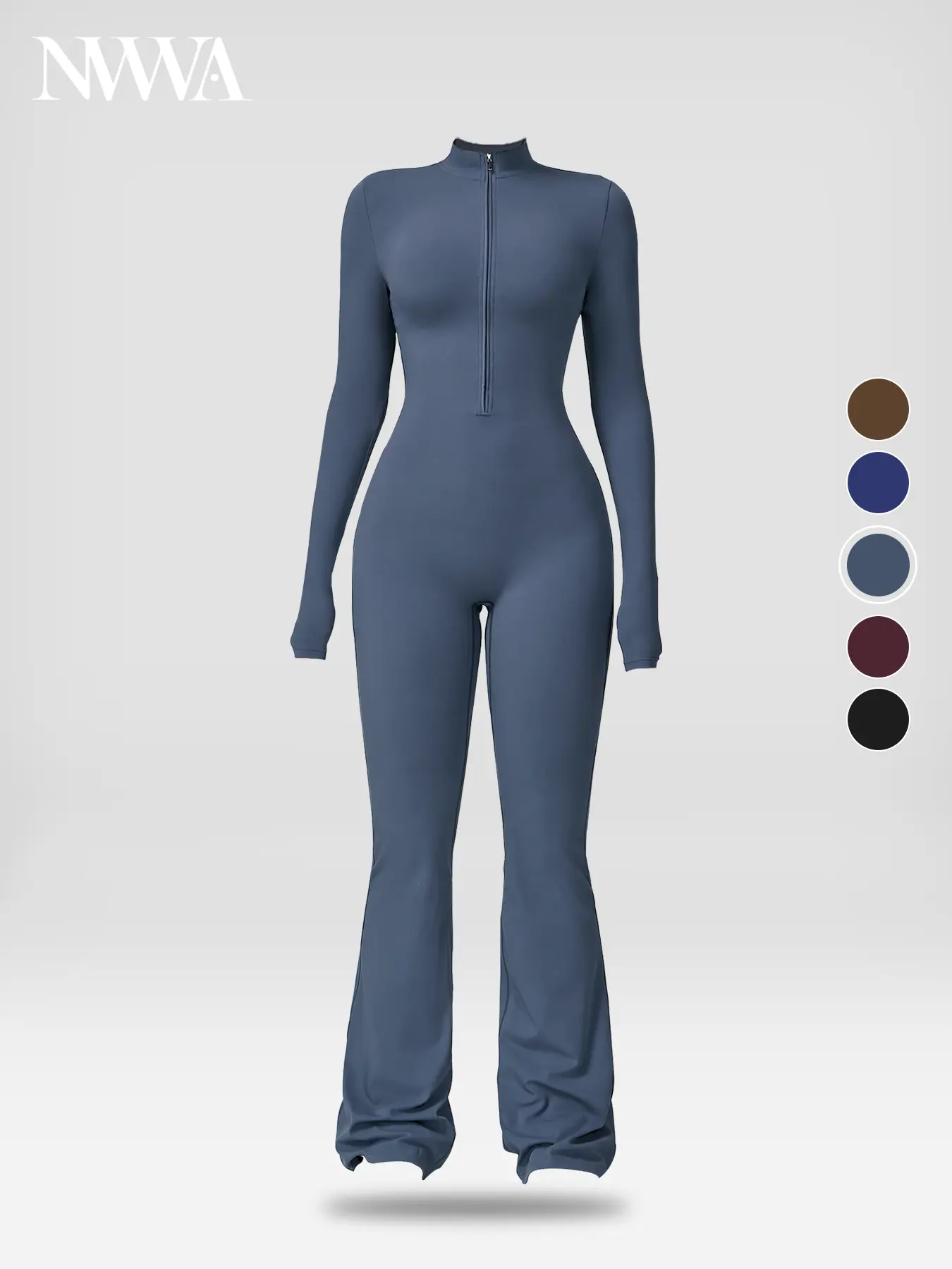 Nvwaurban Women's Covered Bust Long Sleeve Flared Zipper Wide Leg Stretch Sports Jumpsuit - Shane Gillis Gym Outfit, Athletic Activewear, Yoga/Pilates Bodysuit for Easy Movement,outdoorfun