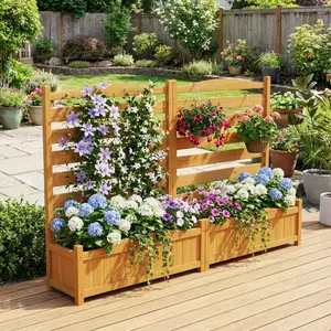 Spaco 2-Panel Freestanding Outdoor Wood Privacy Screen, Garden Fence Divider – Yellow