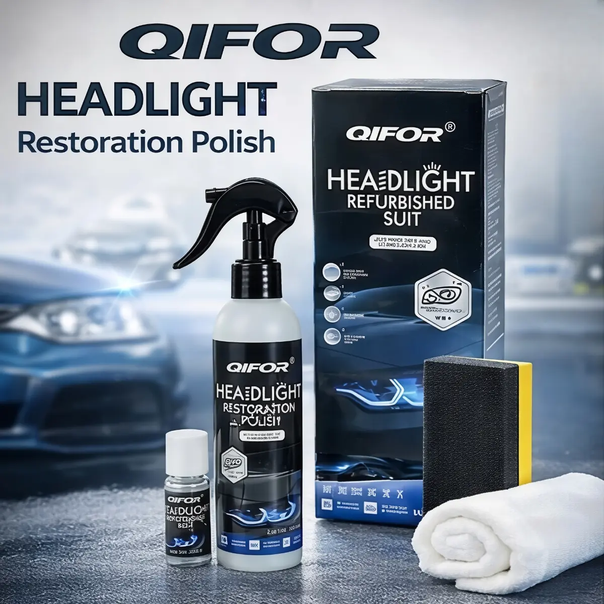 QIFOR Automotive Headlamp Restoration Fluid - Crystal Coating Agent for Oxidized, Yellowed, Blurred Headlamps, Fog Lights, DIY Car Care Detailing Tool, Oxidized Headlamps
