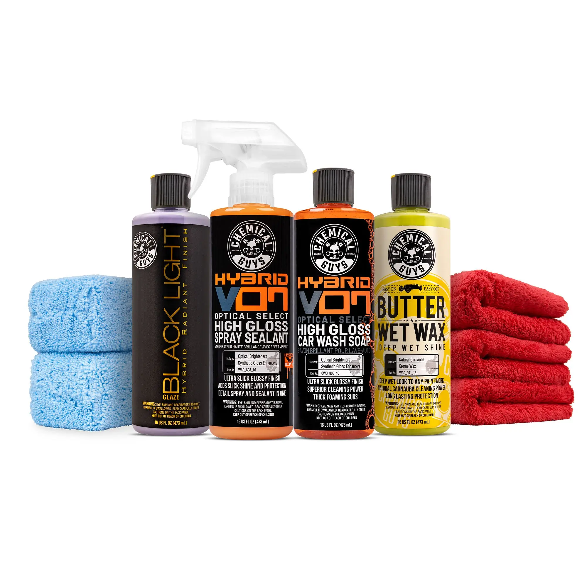 CHEMICAL GUYS Black Car Care Kit – Complete Detailing Set for Black & Dark Vehicles with Hybrid V7 Car Wash Soap, Black Light Glaze, Butter Wet Wax, Quick Detail Spray, Microfiber Towels & Applicators for Deep Gloss & Scratch-Free Finish, Car Wash Equipme